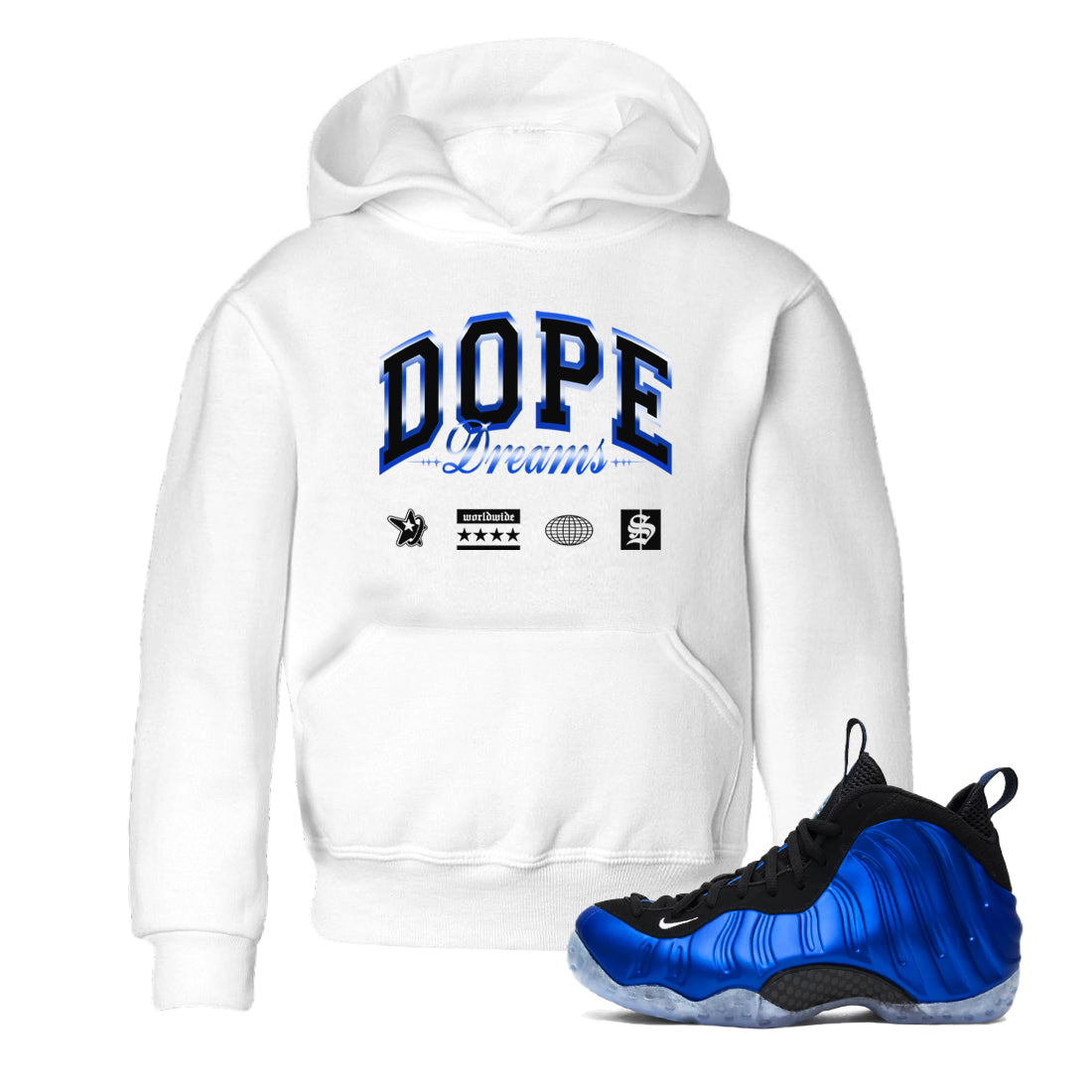 Dope Dreams snkmatch Tees Kids - Air Foamposite One Royal