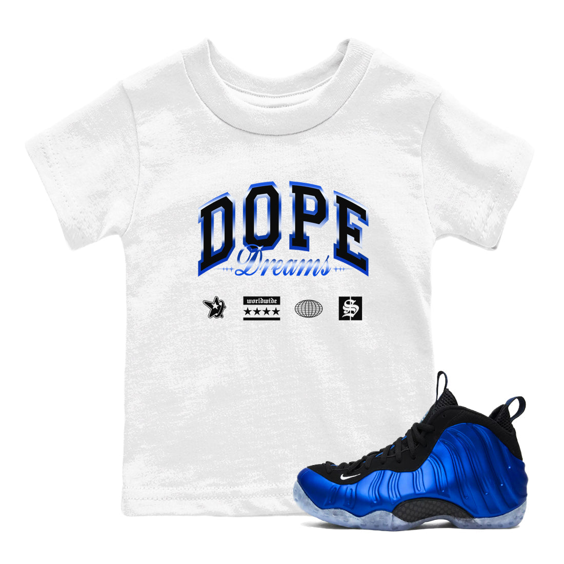 Dope Dreams snkmatch Tees Kids - Air Foamposite One Royal