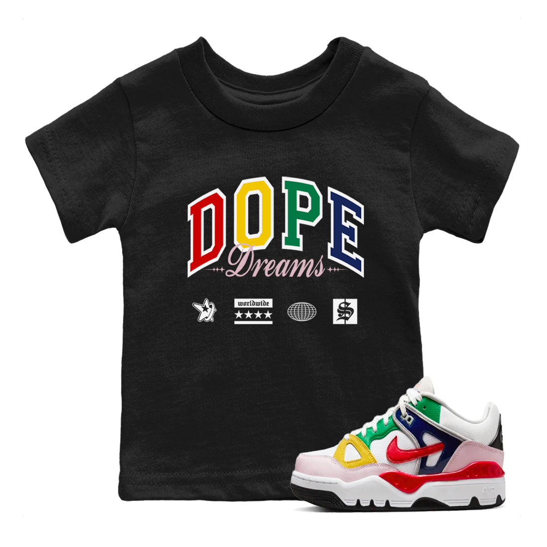 Dope Dreams snkmatch Tees Kids - Air Force 3 Blue Void and Tour Yellow