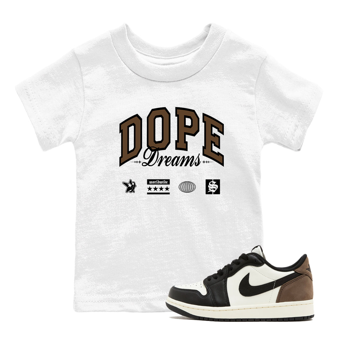 Dope Dreams snkmatch Tees Kids - Air Jordan 1 Mocha