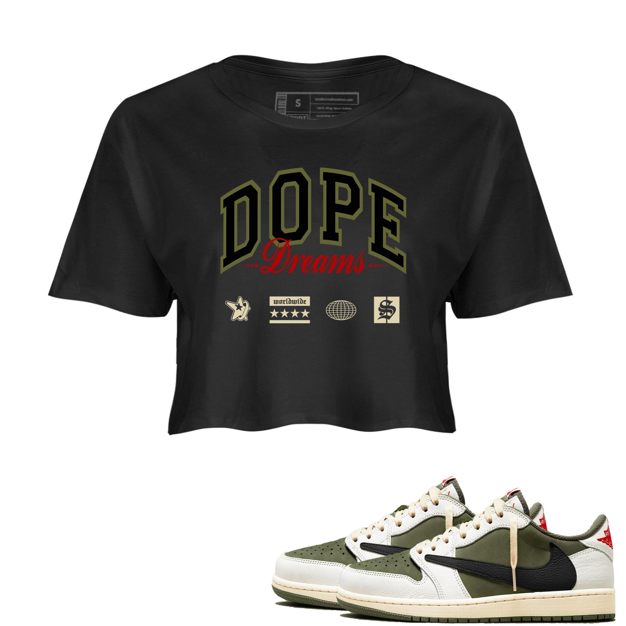 Dope Dreams snkmatch Women's Top - Air Jordan 1 Travis Scott Medium Olive