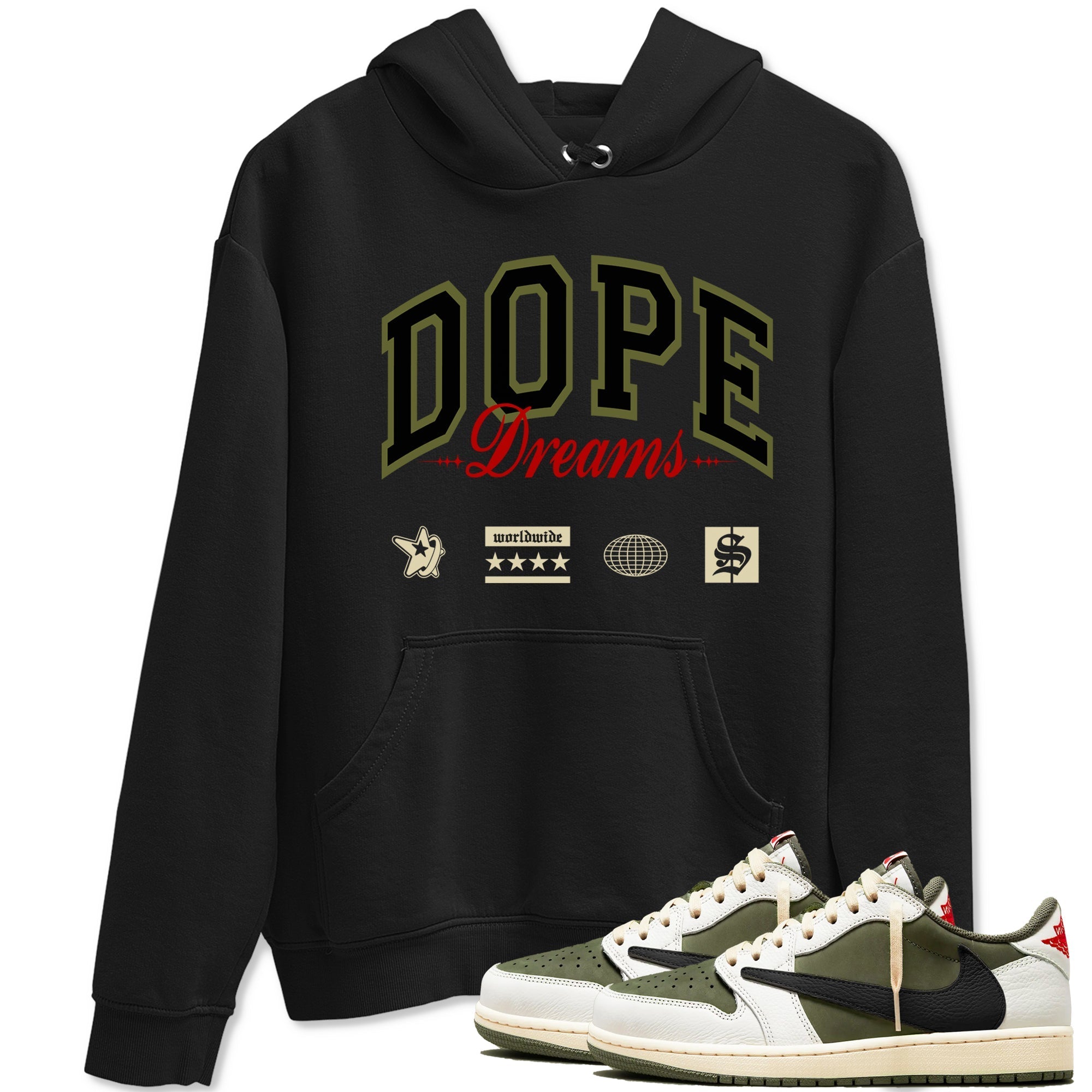 Dope Dreams snkmatch Tees - Air Jordan 1 Travis Scott Medium Olive