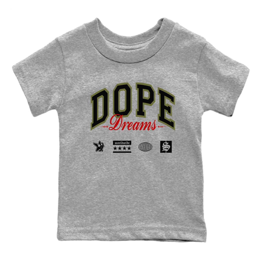 Dope Dreams snkmatch Tees Kids - Air Jordan 1 Travis Scott Medium Olive