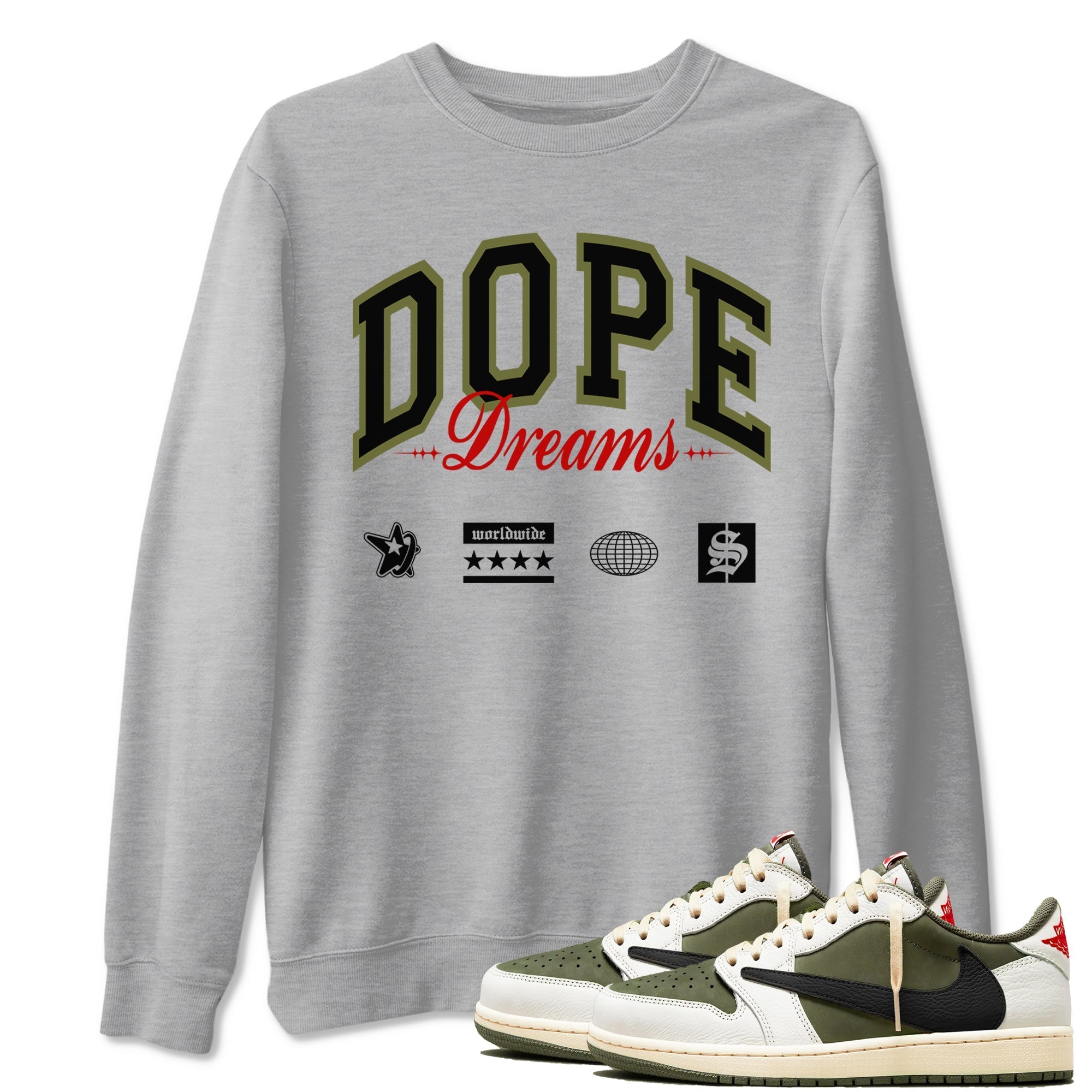 Dope Dreams snkmatch Tees - Air Jordan 1 Travis Scott Medium Olive