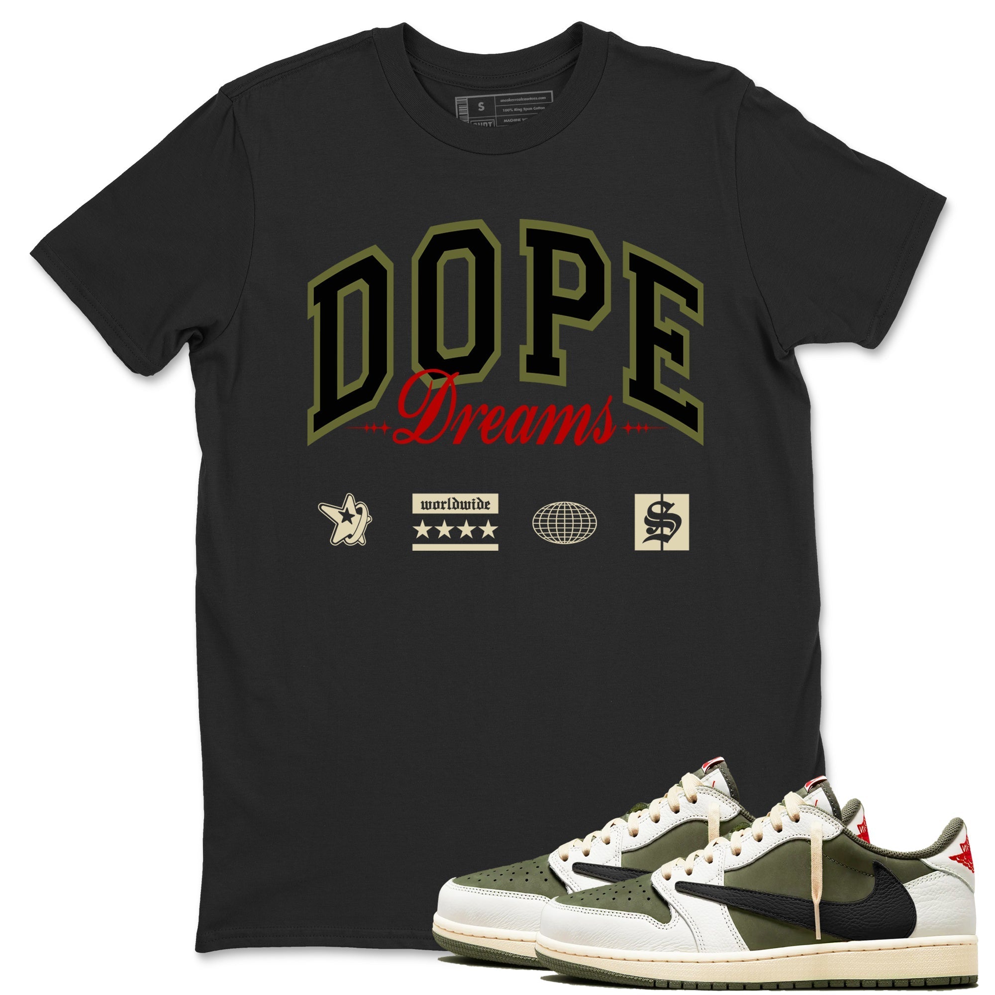 Dope Dreams snkmatch Tees - Air Jordan 1 Travis Scott Medium Olive