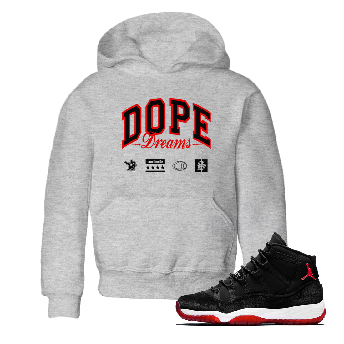 Dope Dreams snkmatch Tees Kids - Air Jordan 11 Bred Velvet