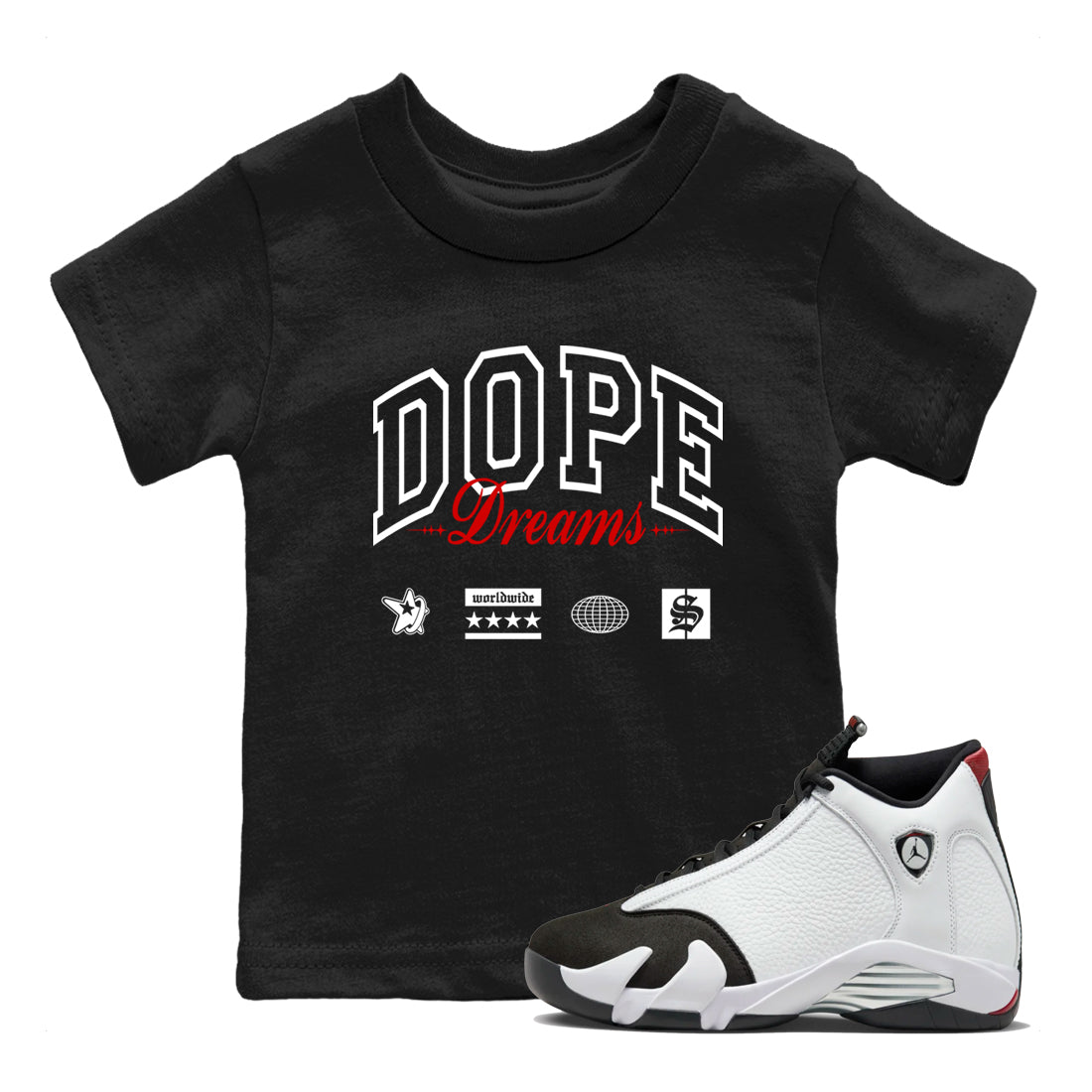 Dope Dreams snkmatch Tees Kids - Air Jordan 14 Black Toe
