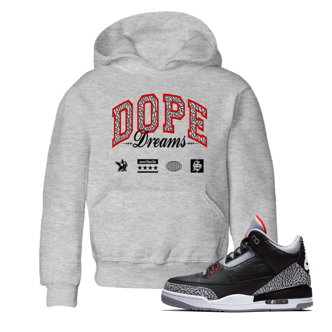 Dope Dreams snkmatch Tees Kids - Air Jordan 3 Black Cement