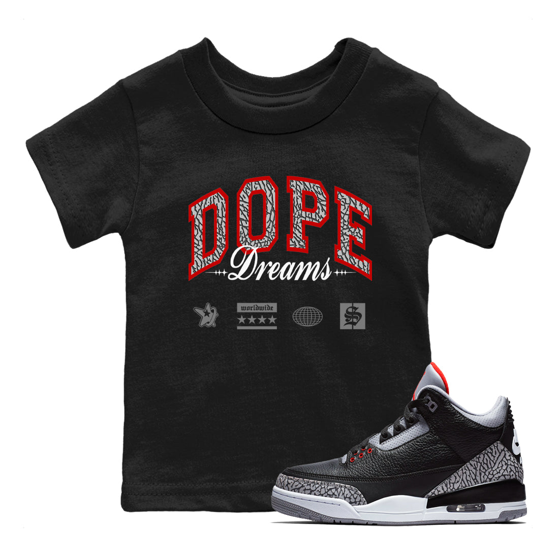 Dope Dreams snkmatch Tees Kids - Air Jordan 3 Black Cement