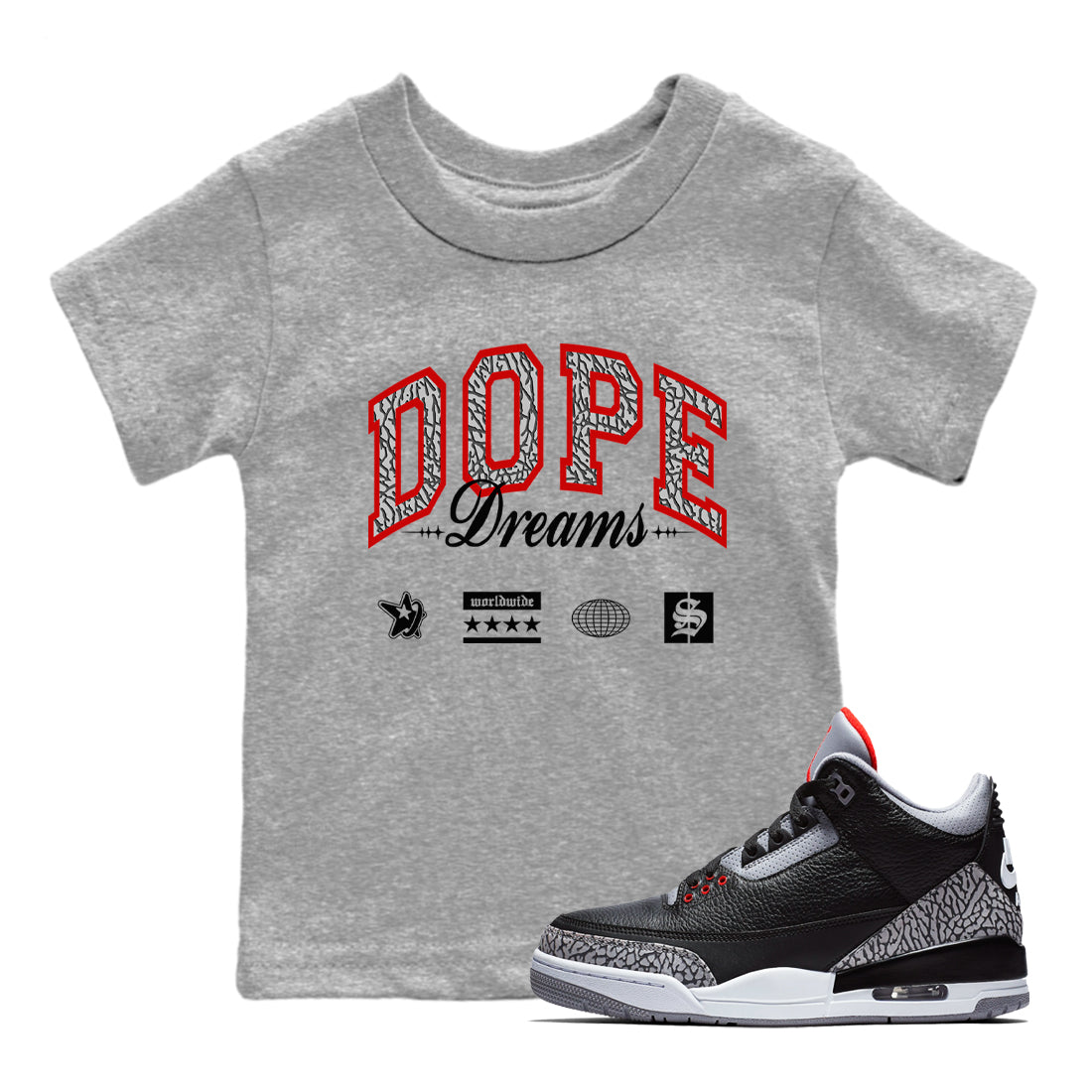 Dope Dreams snkmatch Tees Kids - Air Jordan 3 Black Cement