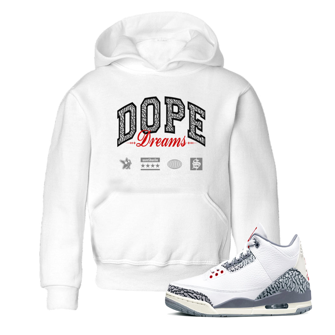 Dope Dreams snkmatch Tees Kids - Air Jordan 3 Cement Grey