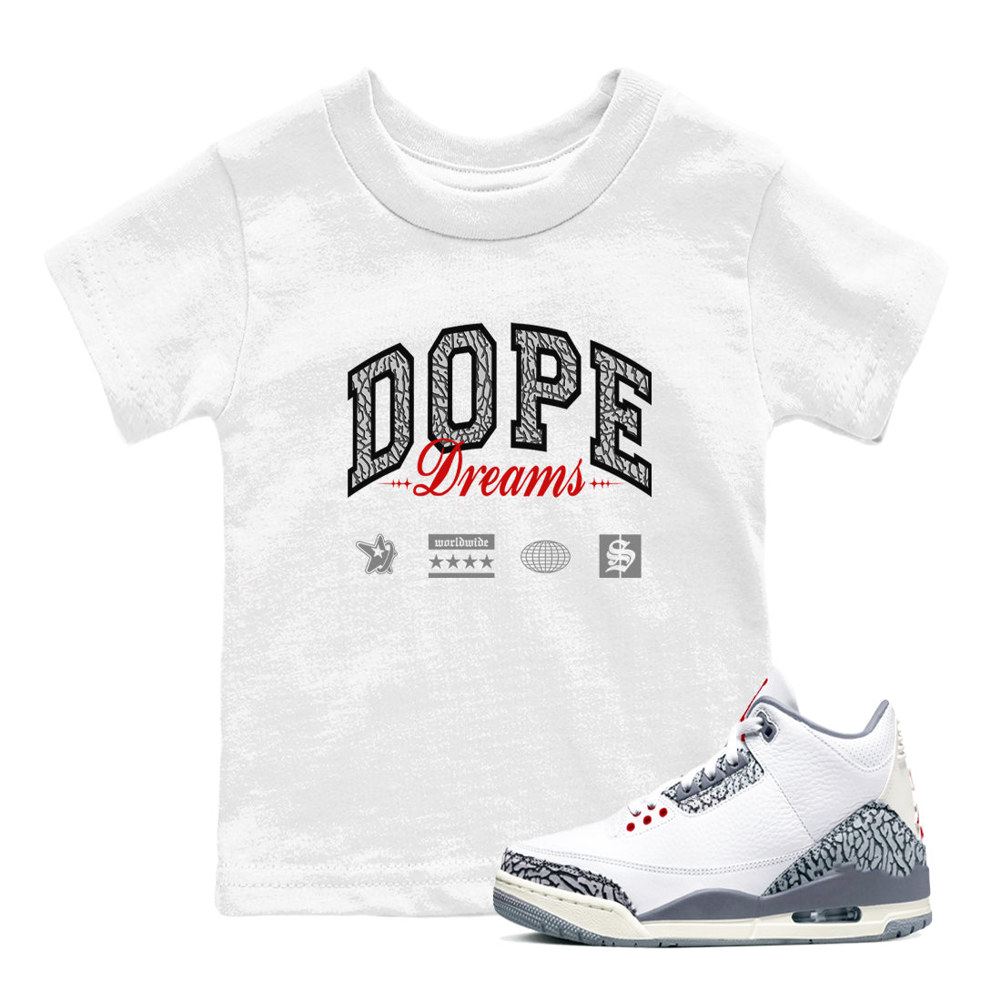 Dope Dreams snkmatch Tees Kids - Air Jordan 3 Cement Grey