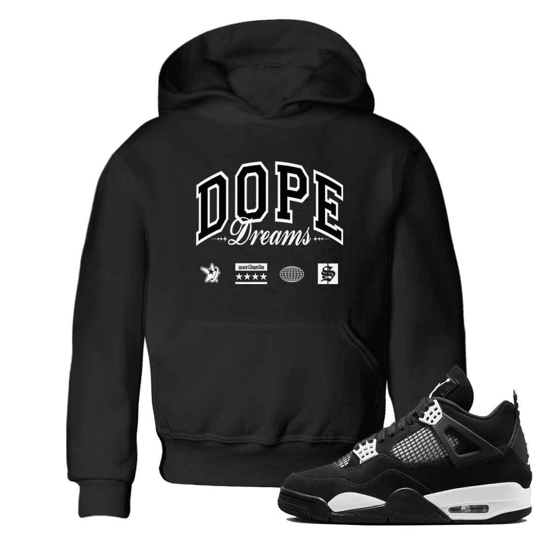Dope Dreams snkmatch Tees Kids - Air Jordan 4 White Thunder