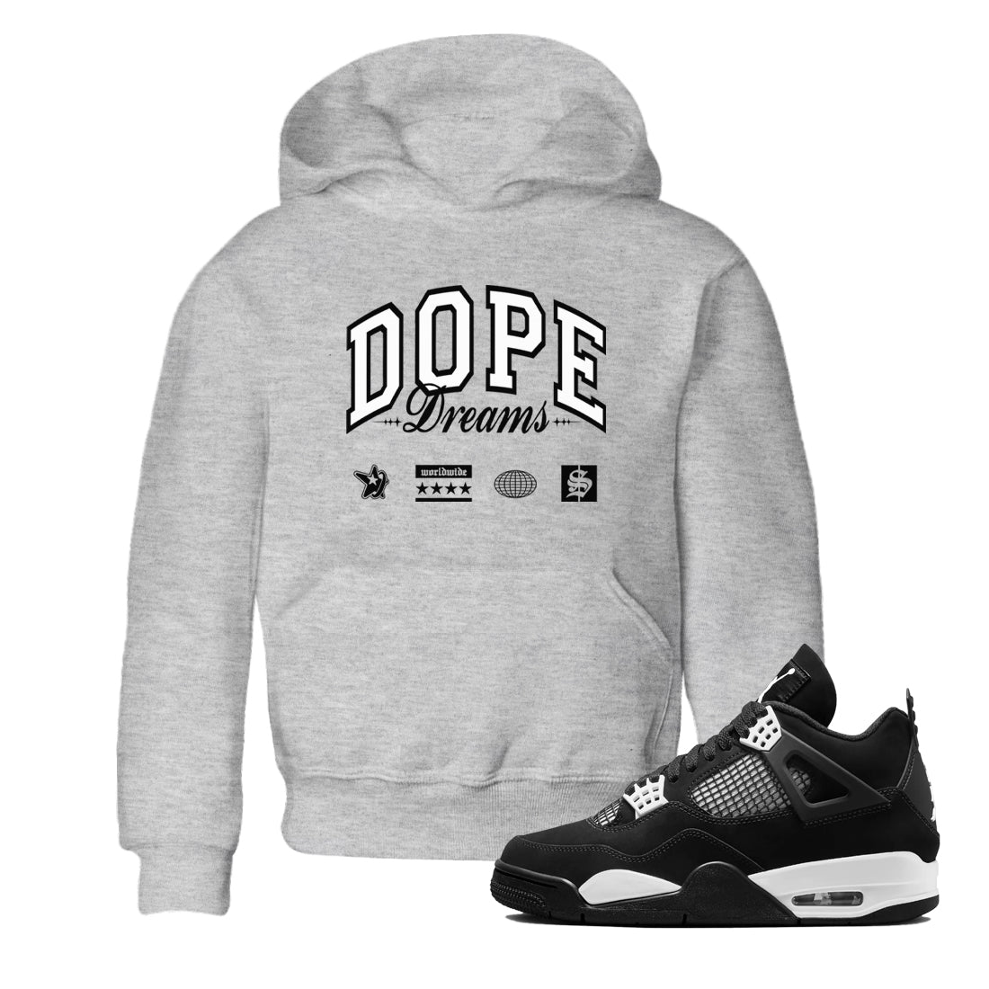 Dope Dreams snkmatch Tees Kids - Air Jordan 4 White Thunder