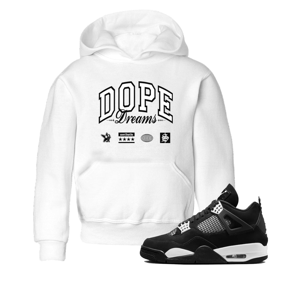 Dope Dreams snkmatch Tees Kids - Air Jordan 4 White Thunder