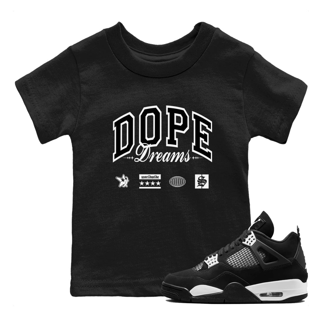 Dope Dreams snkmatch Tees Kids - Air Jordan 4 White Thunder