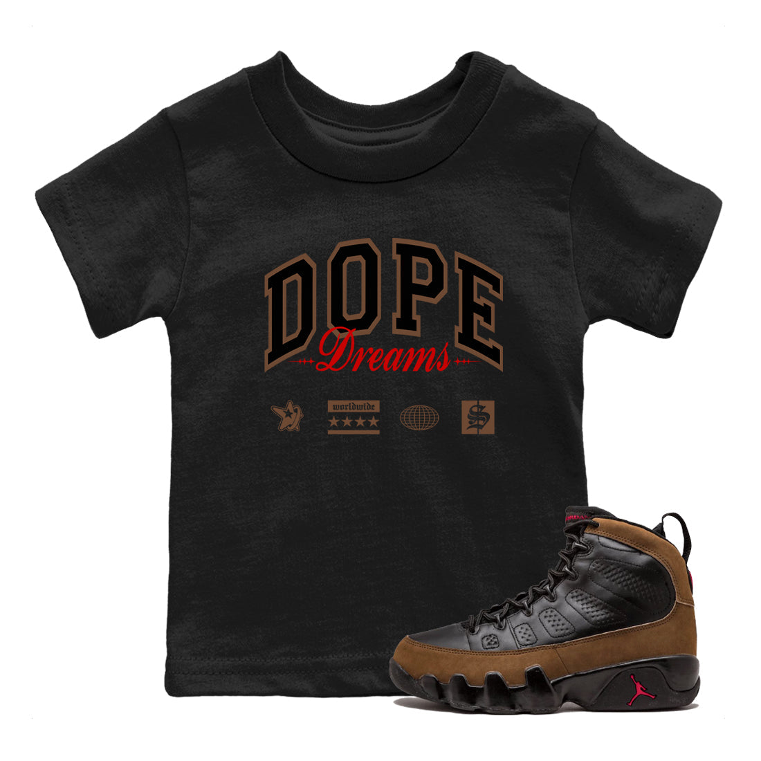 Dope Dreams snkmatch Tees Kids - Air Jordan 9 Olive