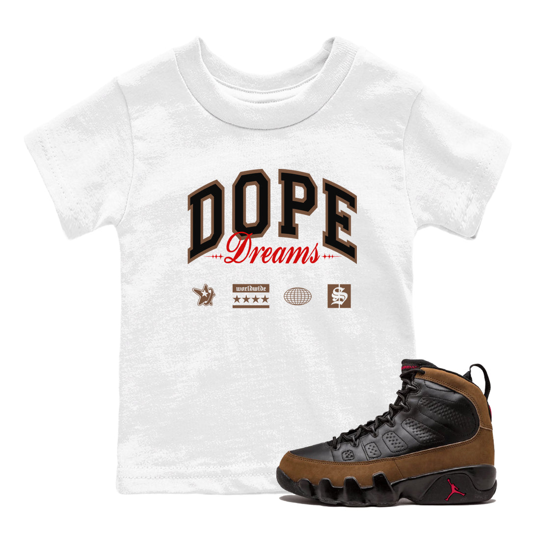 Dope Dreams snkmatch Tees Kids - Air Jordan 9 Olive