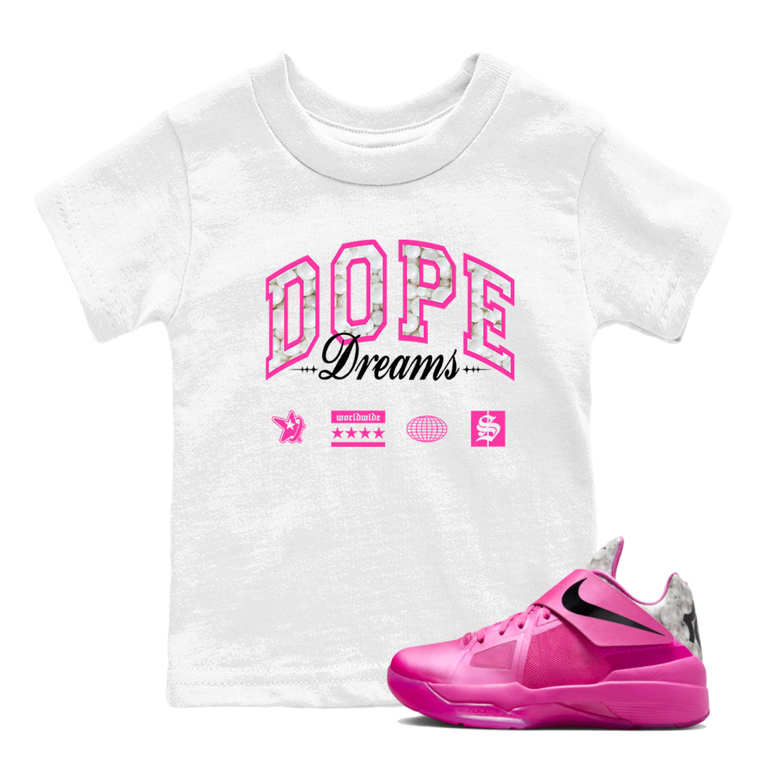 Dope Dreams snkmatch Tees Kids - Nike KD 4 Aunt Pearl