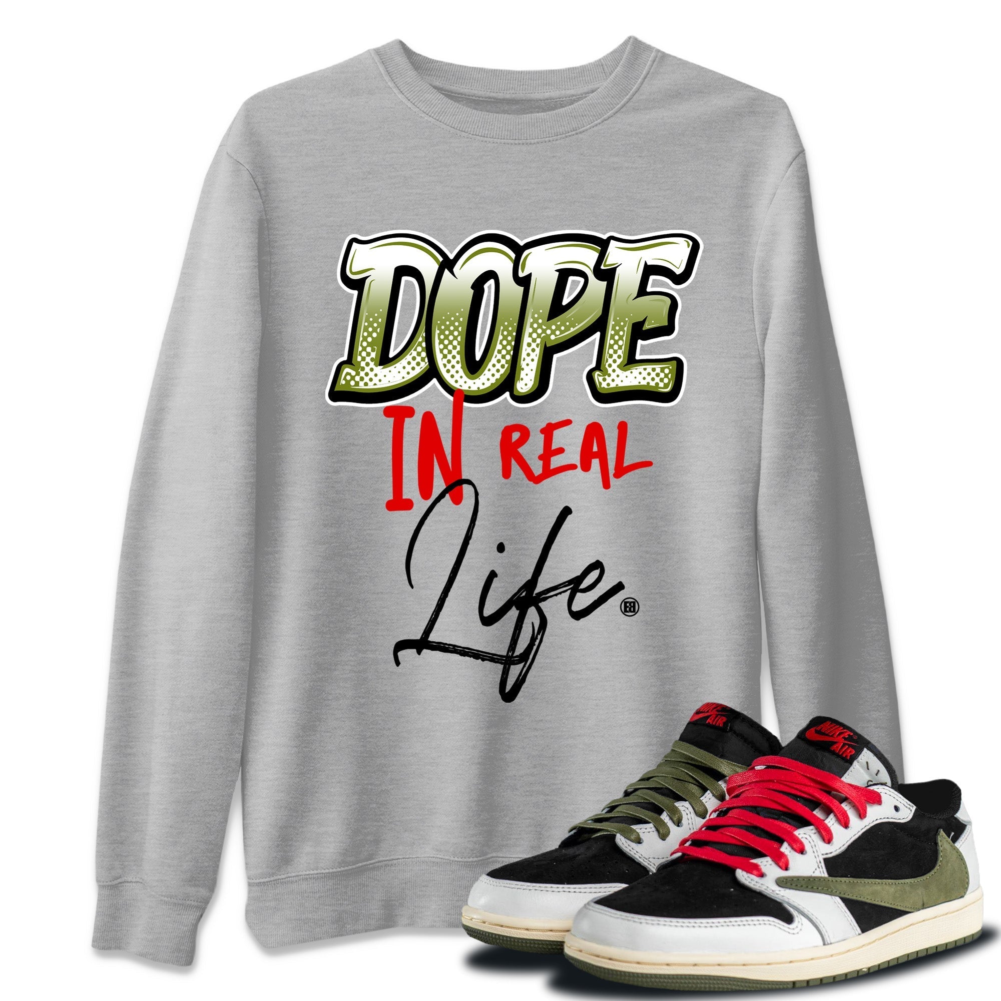 Dope In Real Life Unisex Tops - Air Jordan 1 Travis Scott Olive