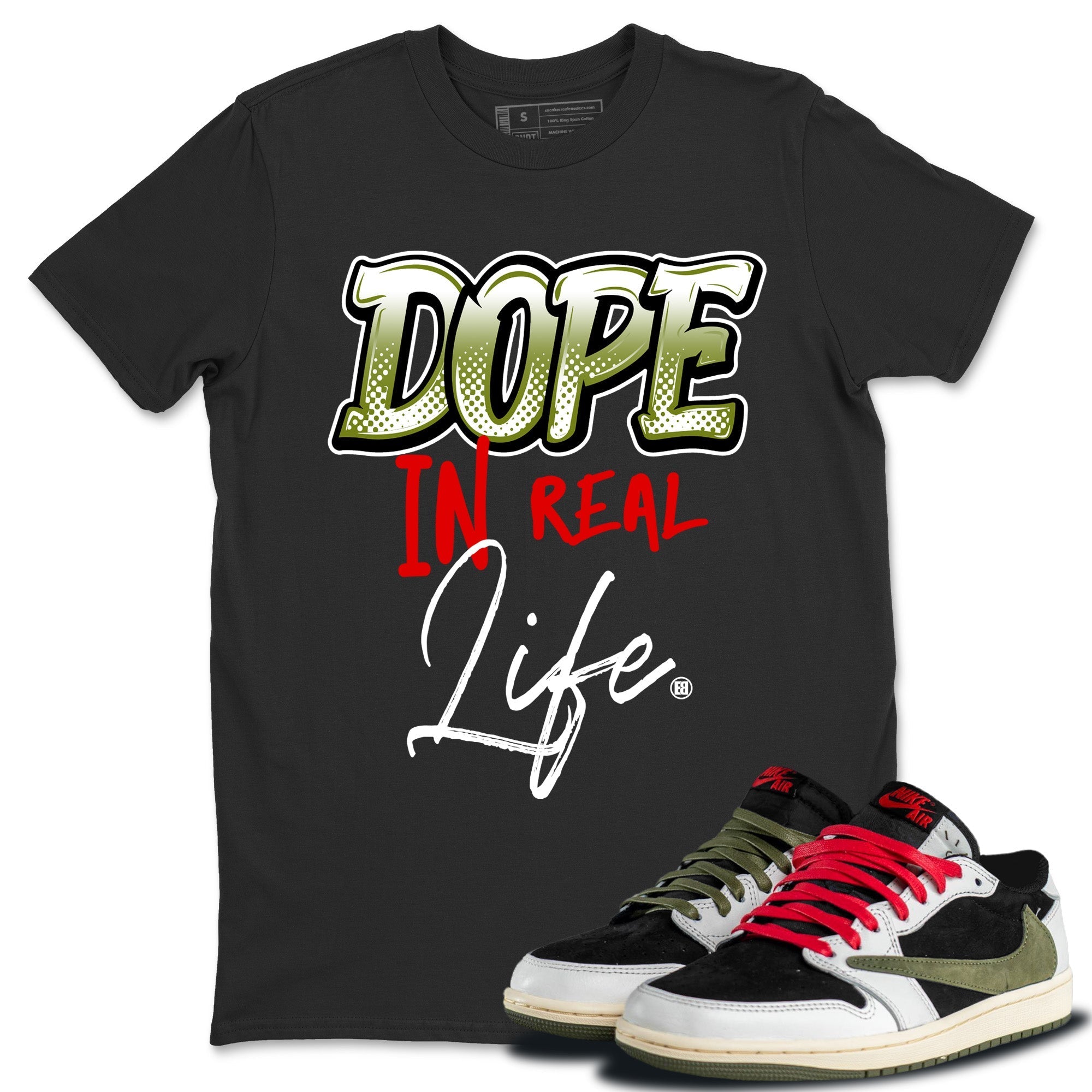 Dope In Real Life Unisex Tops - Air Jordan 1 Travis Scott Olive