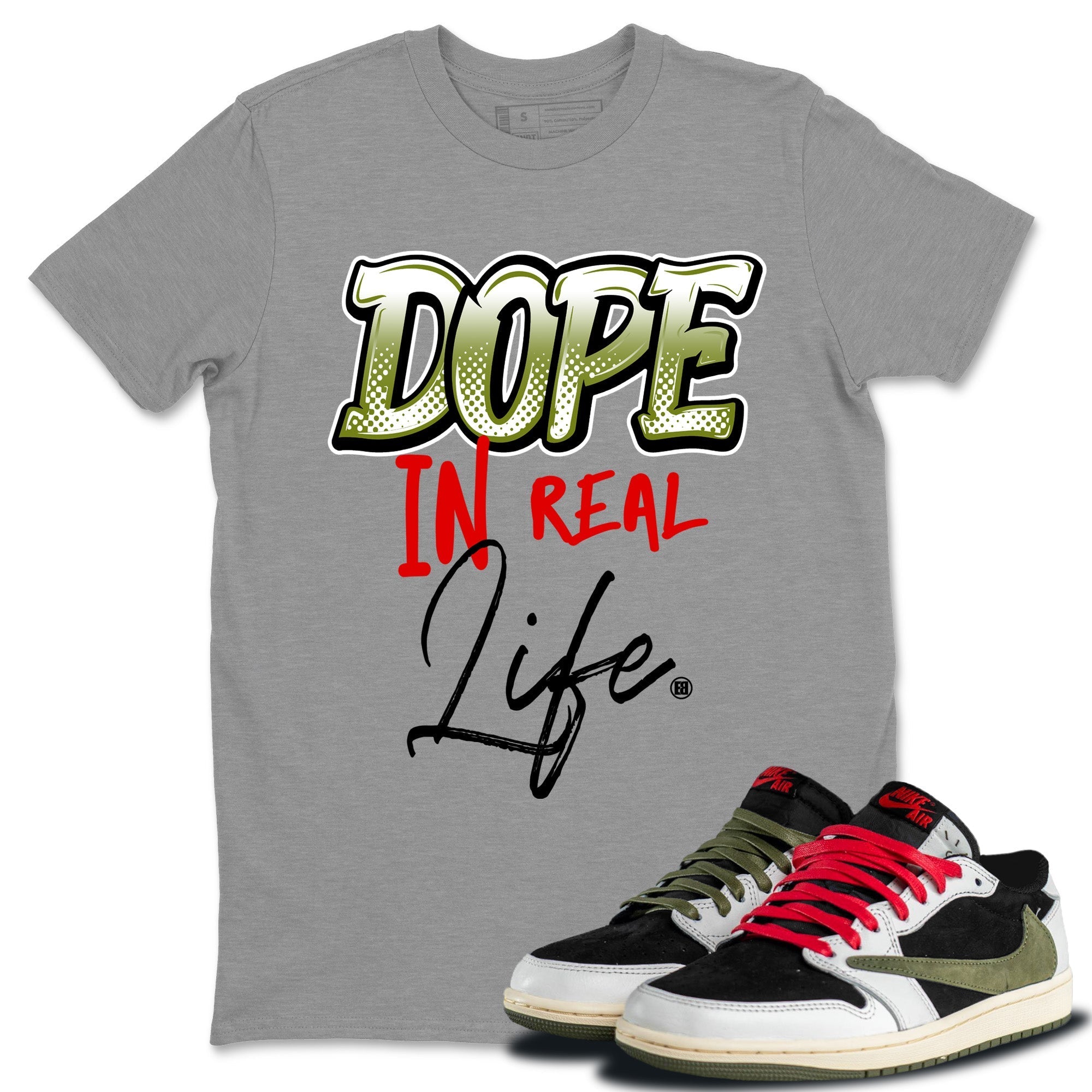 Dope In Real Life Unisex Tops - Air Jordan 1 Travis Scott Olive