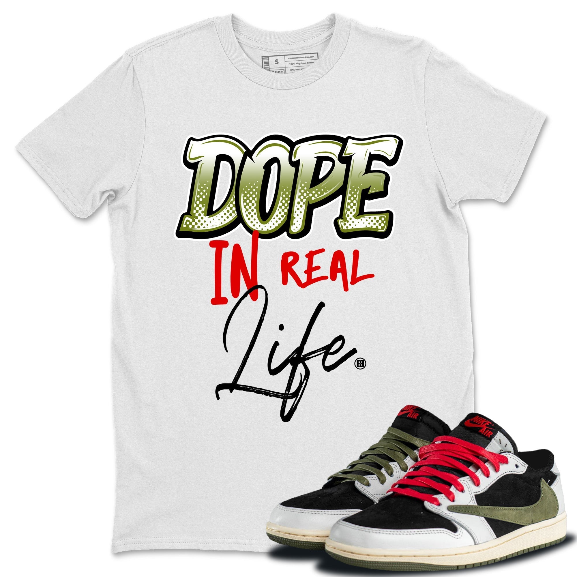 Dope In Real Life Unisex Tops - Air Jordan 1 Travis Scott Olive