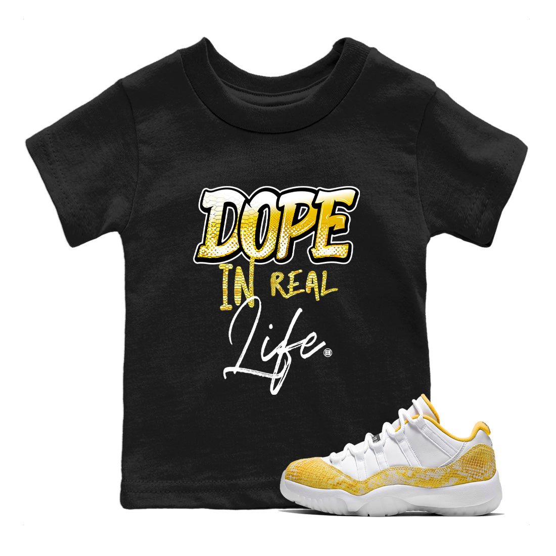 Dope In Real Life Kids Tops - Air Jordan 11 Yellow Python
