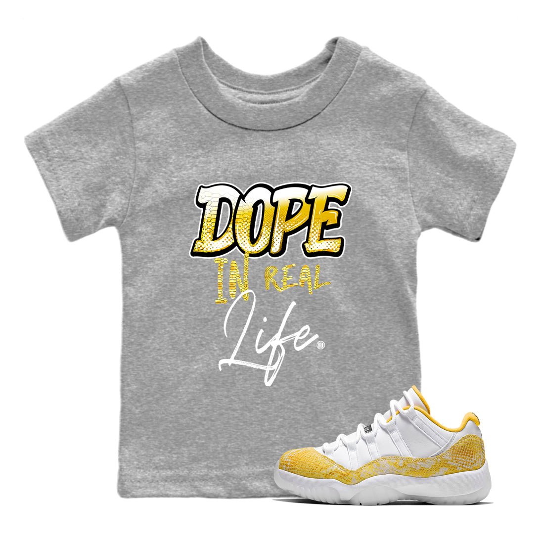 Dope In Real Life Kids Tops - Air Jordan 11 Yellow Python