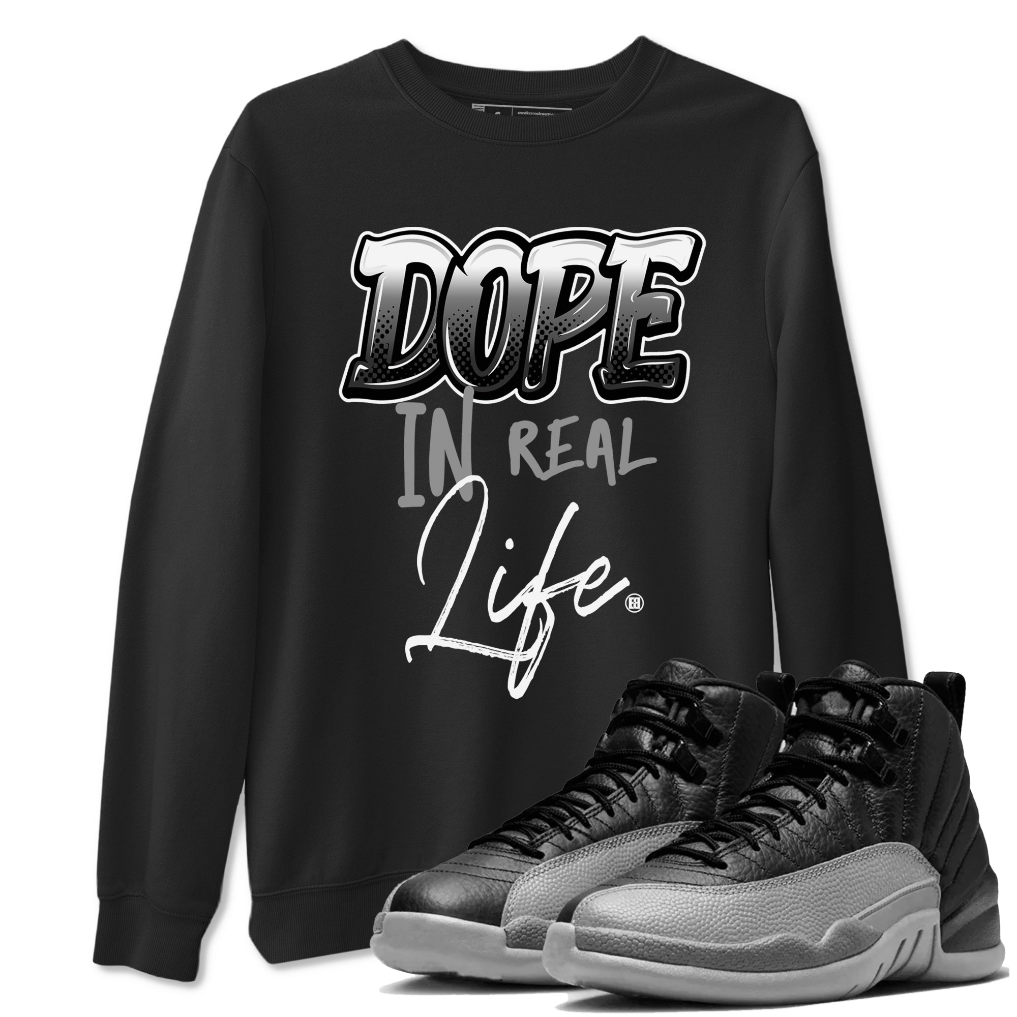 Dope In Real Life snkmatch Tees - Air Jordan 12 Black Wolf Grey
