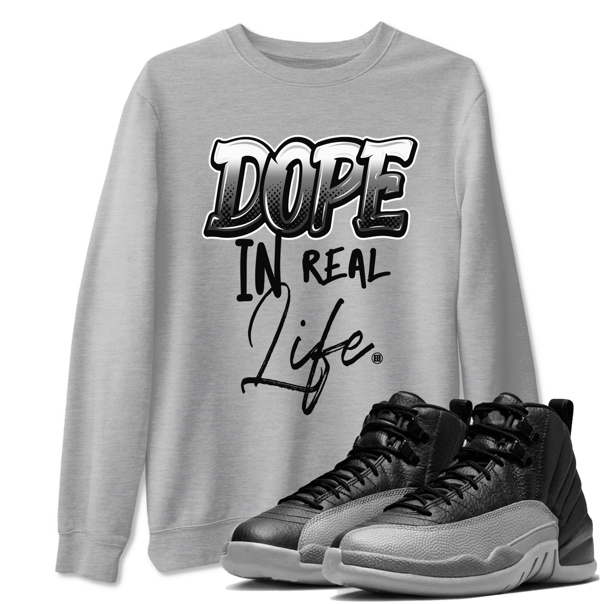 Dope In Real Life snkmatch Tees - Air Jordan 12 Black Wolf Grey
