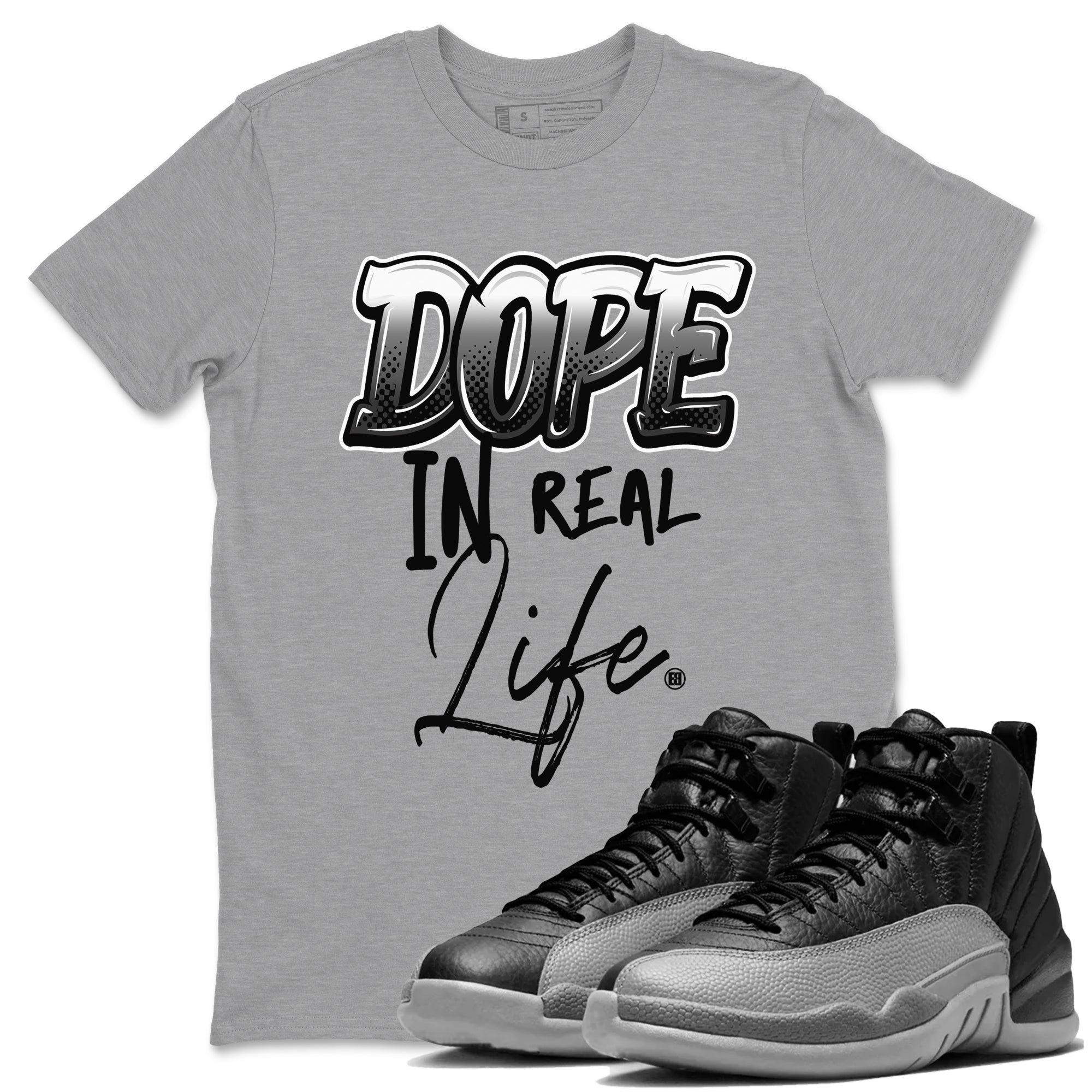 Dope In Real Life snkmatch Tees - Air Jordan 12 Black Wolf Grey