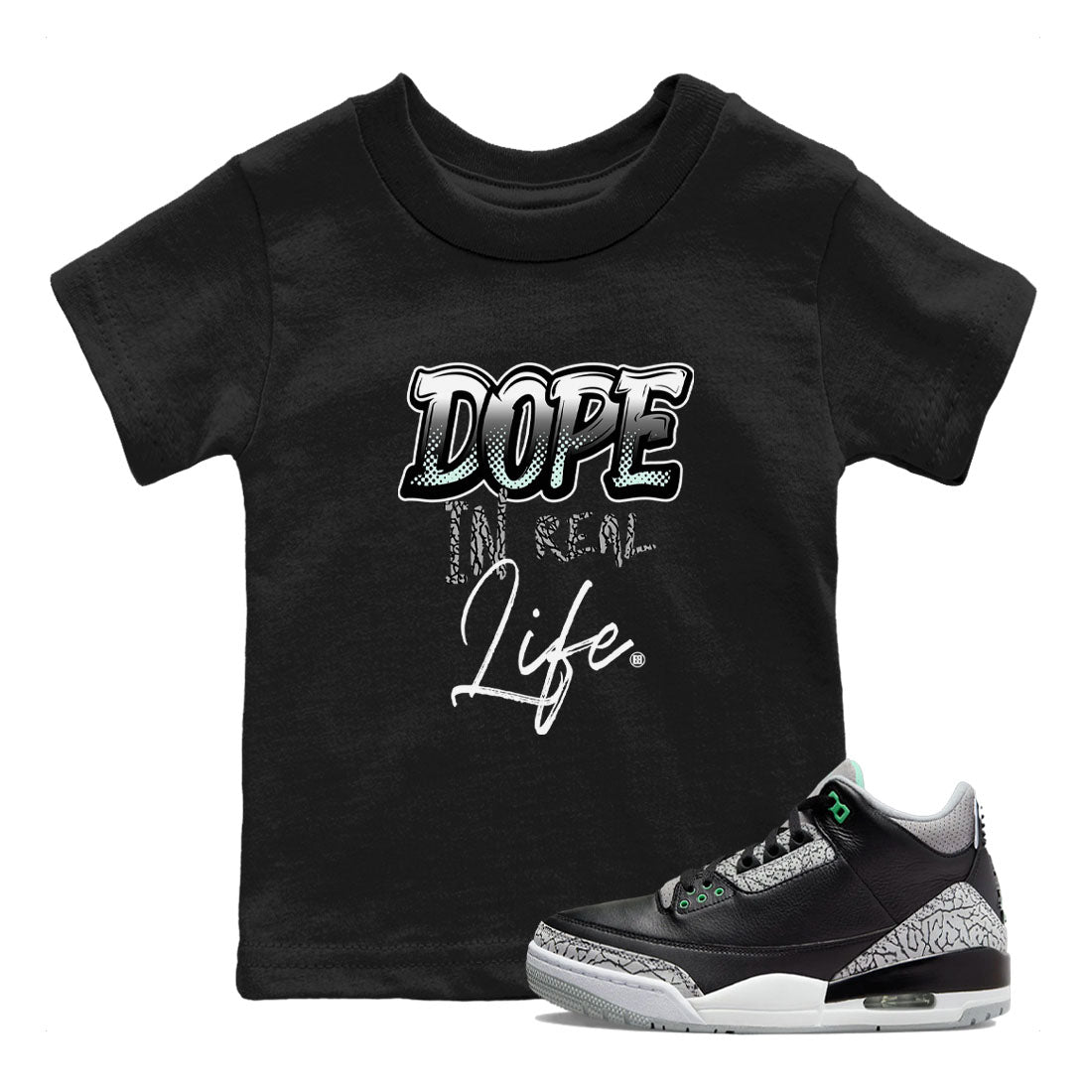 Dope In Real Life snkmatch Tees Kids - Air Jordan 3 Green Glow