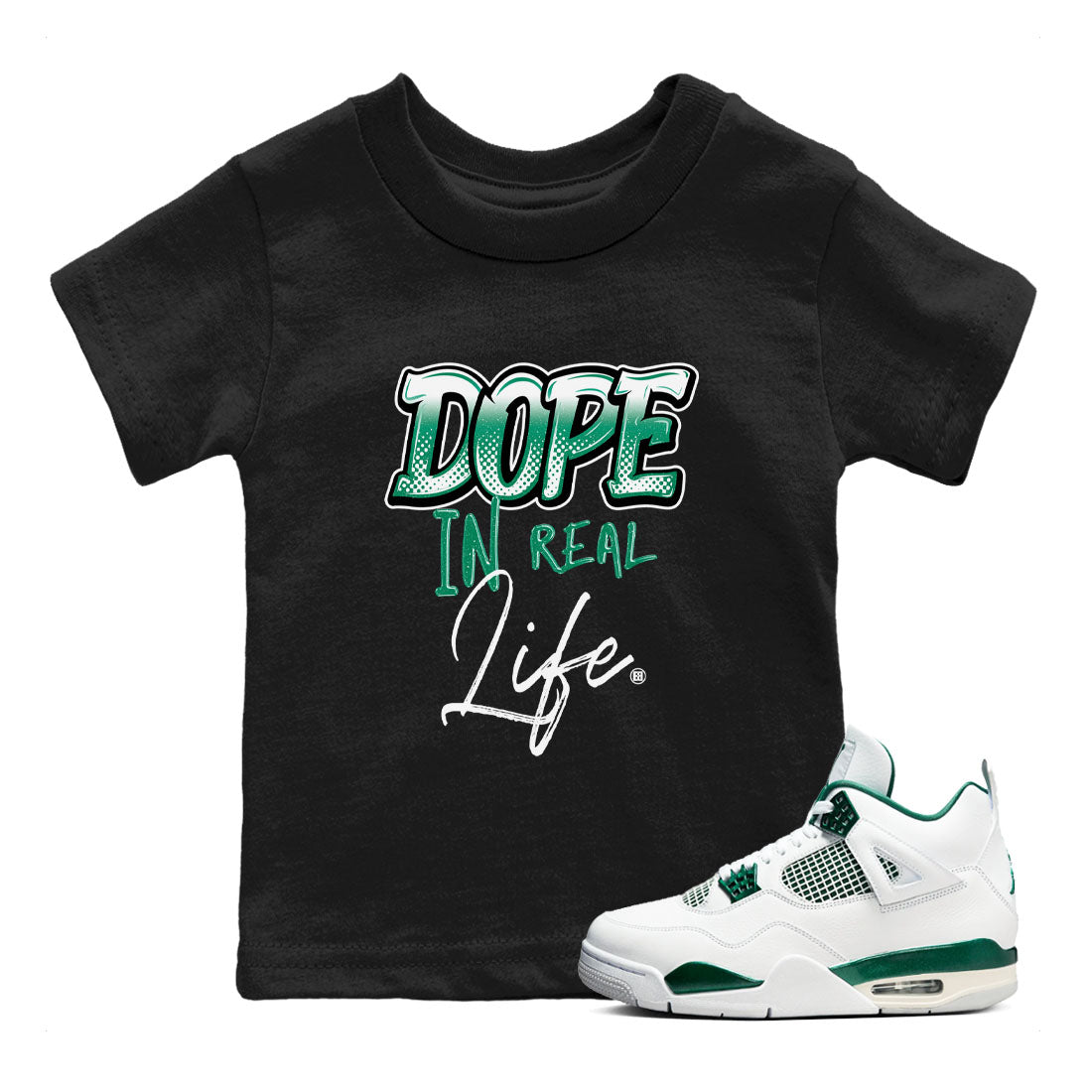Dope In Real Life snkmatch Tees Kids - Air Jordan 4 Oxidized Green