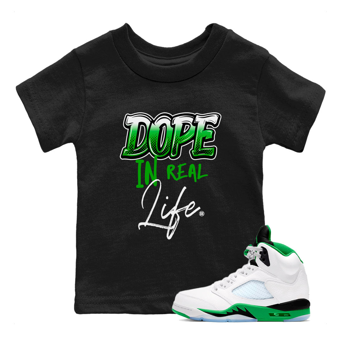 Dope In Real Life snkmatch Tees Kids - Air Jordan 5 Lucky Green