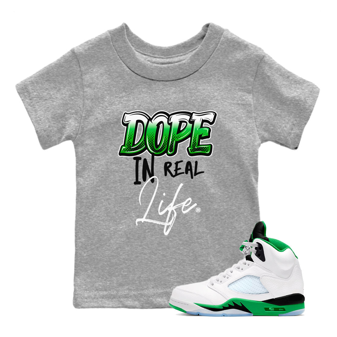 Dope In Real Life snkmatch Tees Kids - Air Jordan 5 Lucky Green