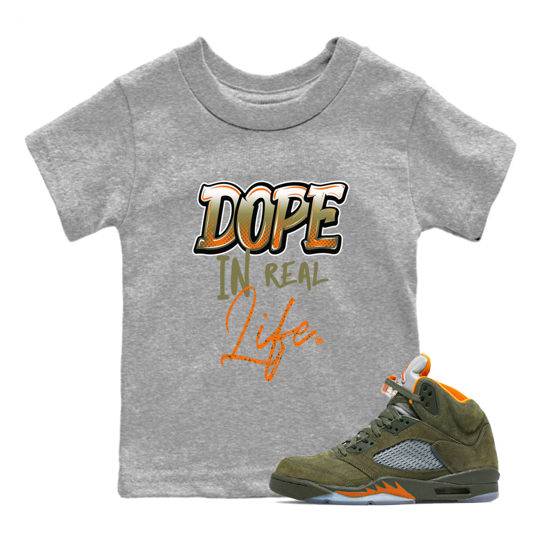 Dope In Real Life snkmatch Tees Kids - Air Jordan 5 Olive