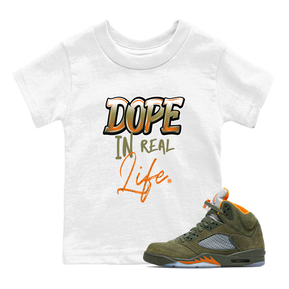 Dope In Real Life snkmatch Tees Kids - Air Jordan 5 Olive