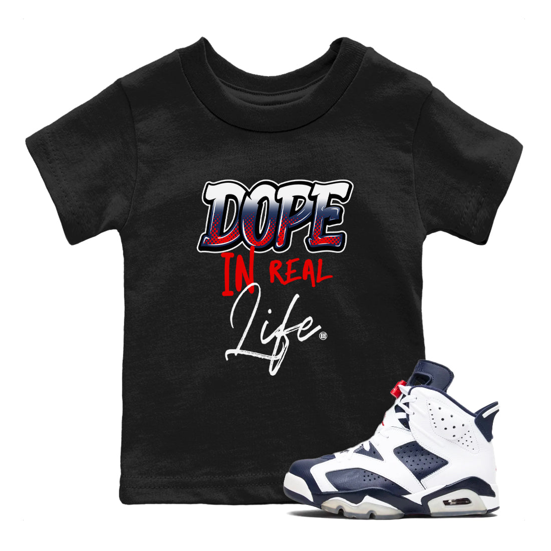 Dope In Real Life snkmatch Tees Kids - Air Jordan 6 White And Midnight Navy