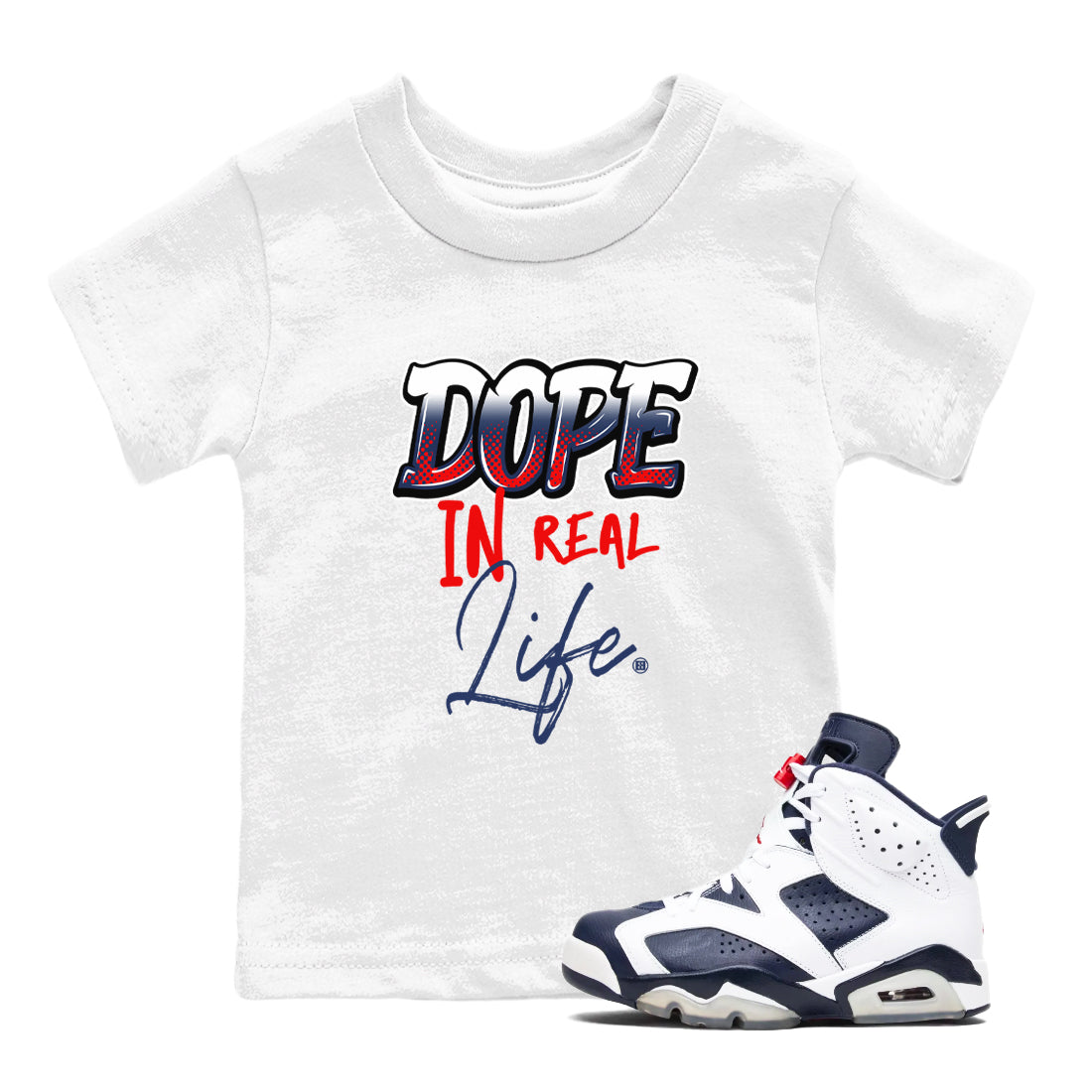 Dope In Real Life snkmatch Tees Kids - Air Jordan 6 White And Midnight Navy