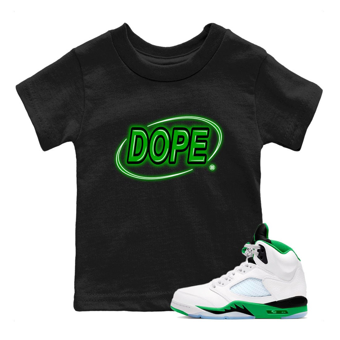 Dope Neon Sign snkmatch Tee Kids - Air Jordan 5 Lucky Green