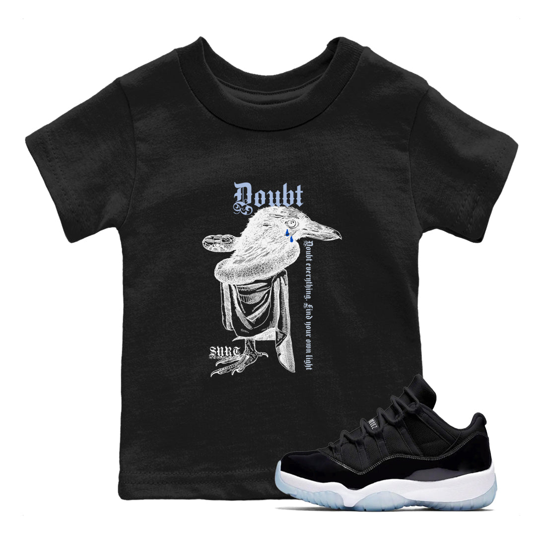 Doubt Everything snkmatch Tees Kids - Air Jordan 11 Black and Varsity Royal