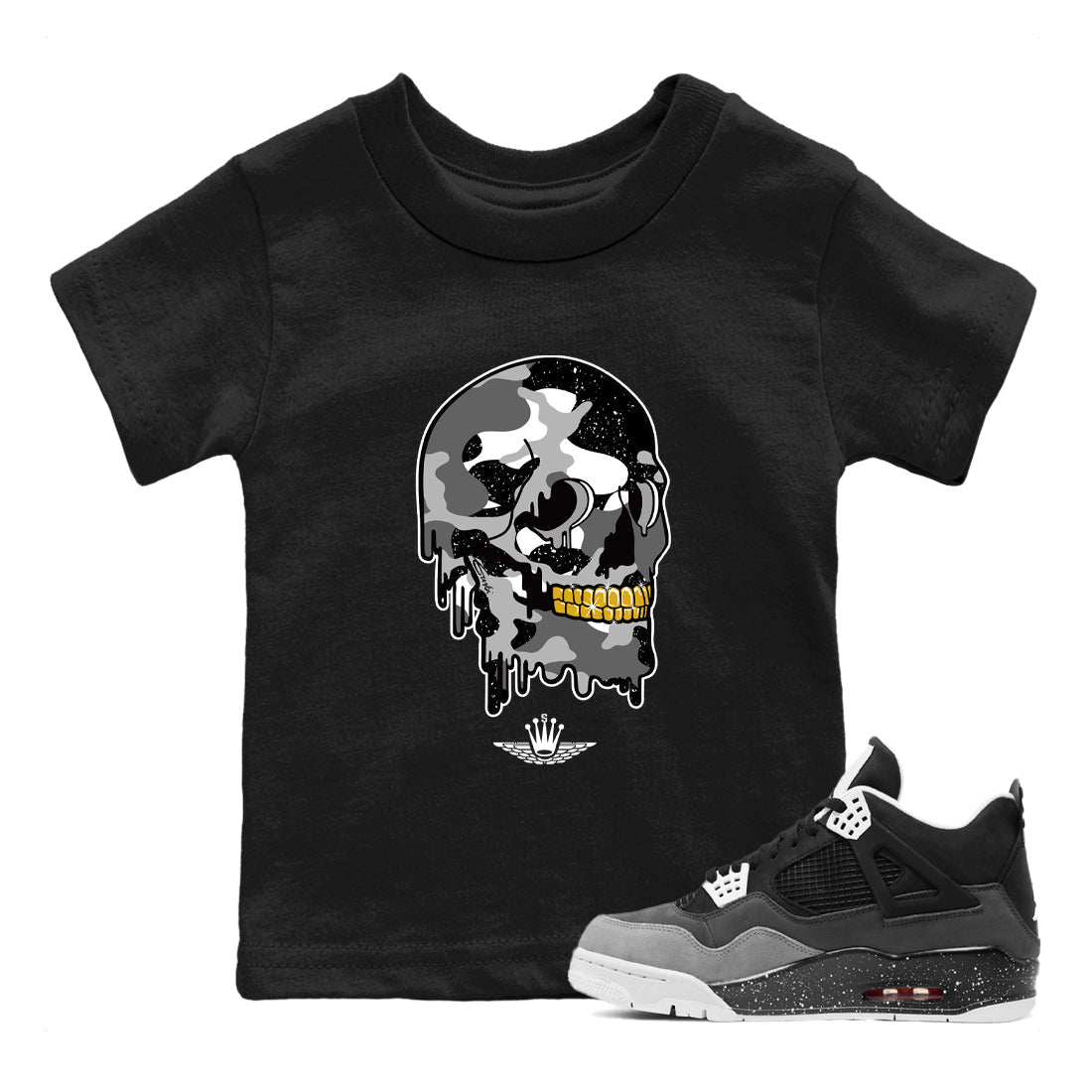 Dripping Camo Skull snkmatch Tees Kids - Air Jordan 4 Fear