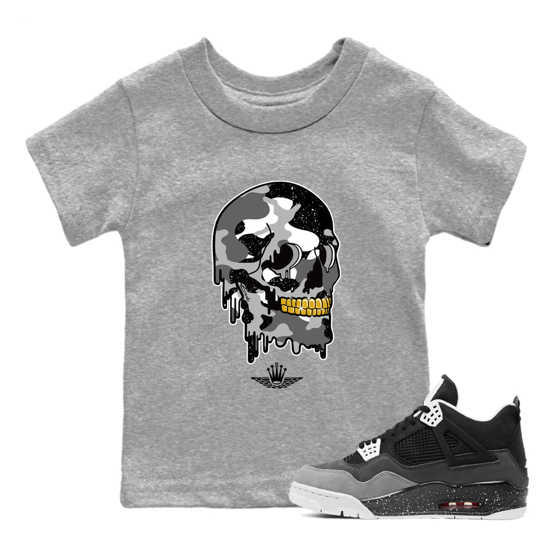 Dripping Camo Skull snkmatch Tees Kids - Air Jordan 4 Fear