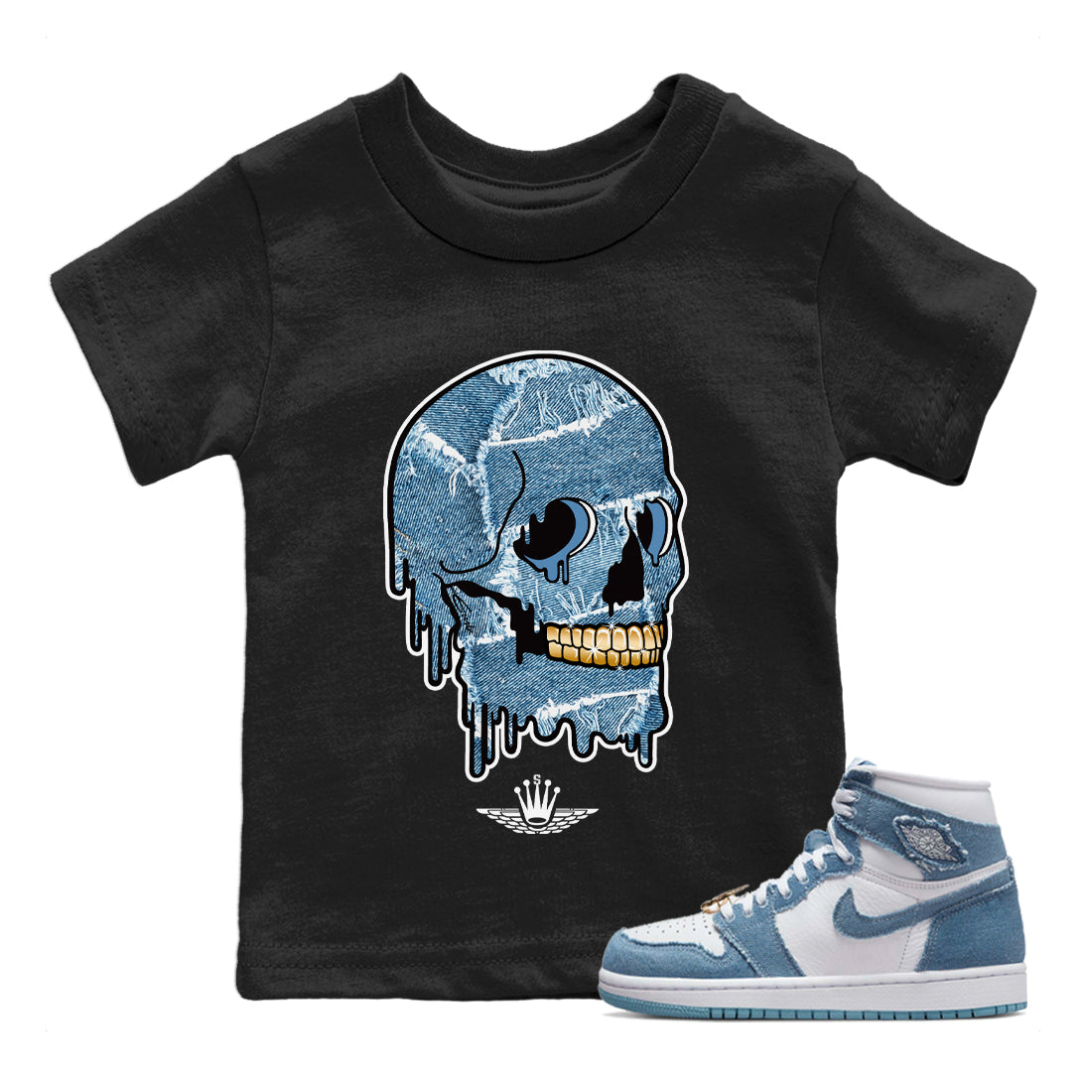 Dripping Camo Skull Kids Tops - Air Jordan 1 Denim