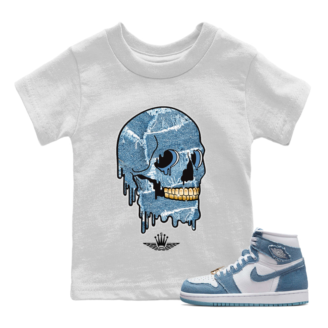 Dripping Camo Skull Kids Tops - Air Jordan 1 Denim