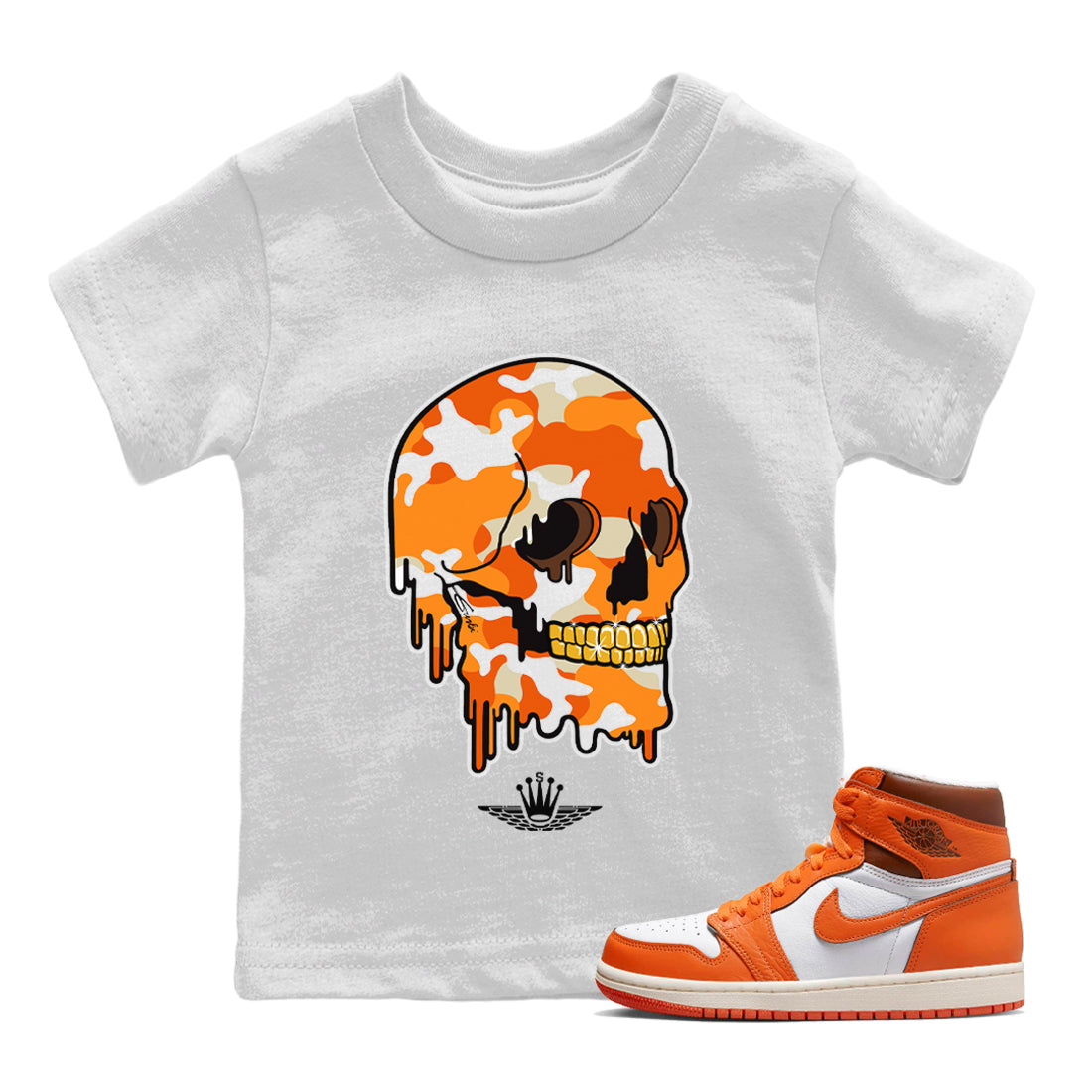 Dripping Camo Skull Kids Tops - Air Jordan 1 Starfish