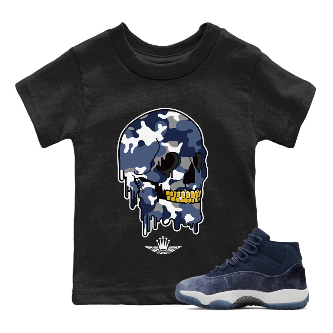 Dripping Camo Skull Kids Tops - Air Jordan 11 Midnight Navy