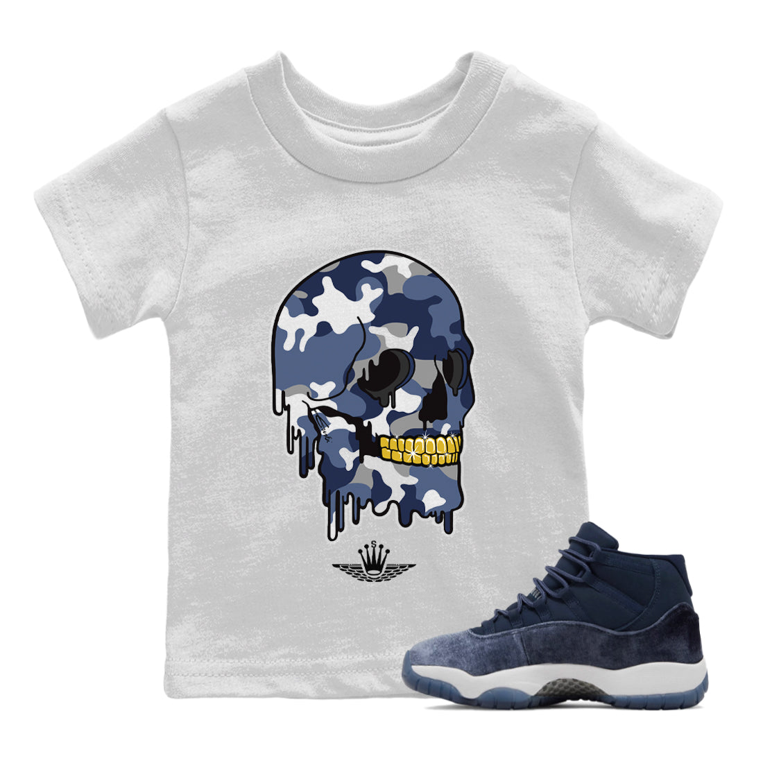 Dripping Camo Skull Kids Tops - Air Jordan 11 Midnight Navy