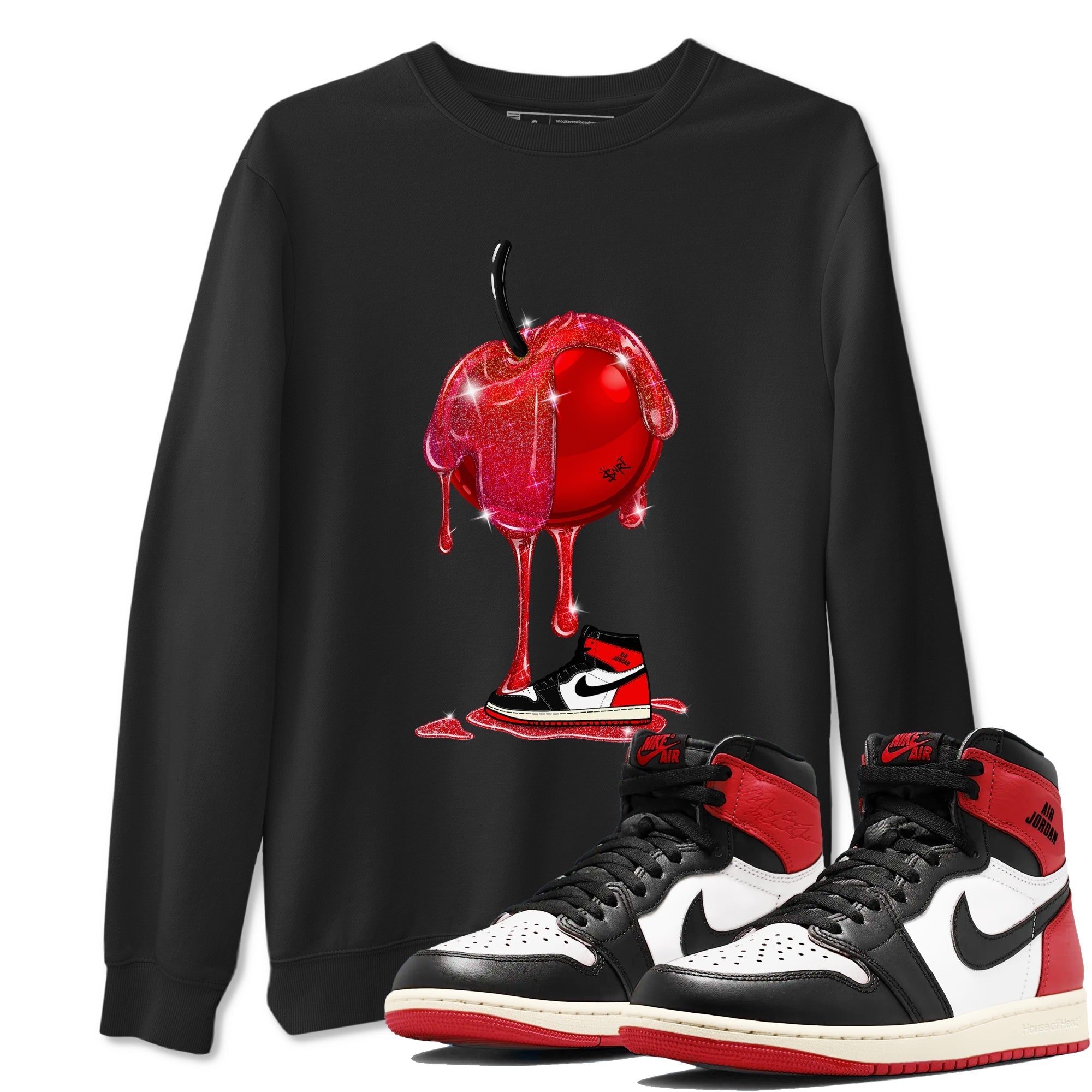 Dripping Cherries snkmatch Tees - Air Jordan 1 Black Toe Reimagined